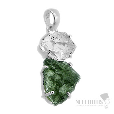 Vltavín and Herkimer diamond pendant silver Ag 925 48682