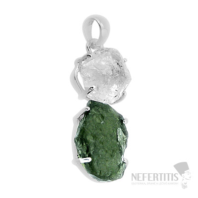 Vltavín and Herkimer diamond pendant silver Ag 925 48685