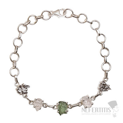 Vltavín, Herkimer diamant a meteorit Campo del Cielo náramok striebro Ag 925 LOT49