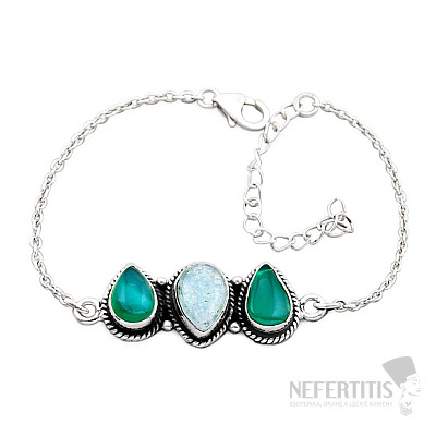 Green chalcedony bracelet silver Ag 925 49127