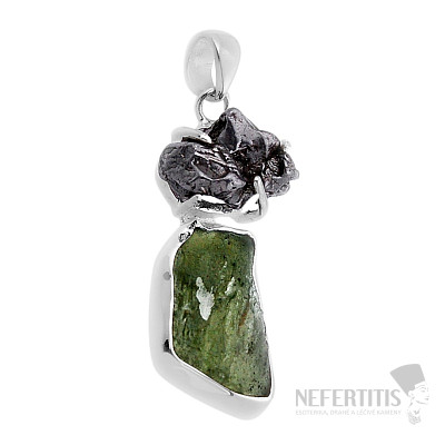 Vltavine and Campo del Cielo meteorite pendant silver Ag 925 49476