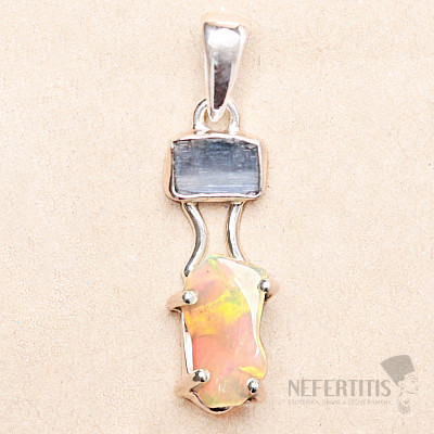 Opál etiopský a modrý kyanit přívěsek stříbro Ag 925 LOT5