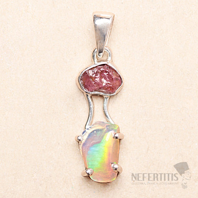 Ethiopian opal and pink tourmaline pendant silver Ag 925 LOT5
