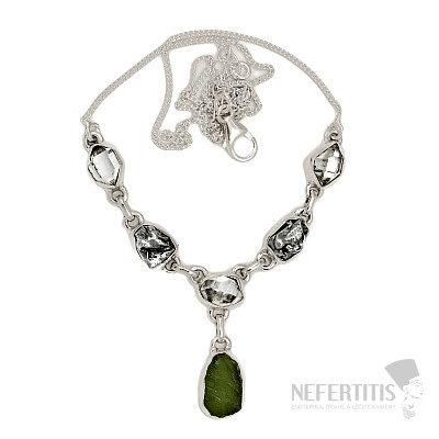 Vltavín, Herkimer diamant a meteorit náhrdelník stříbro Ag 925 N50