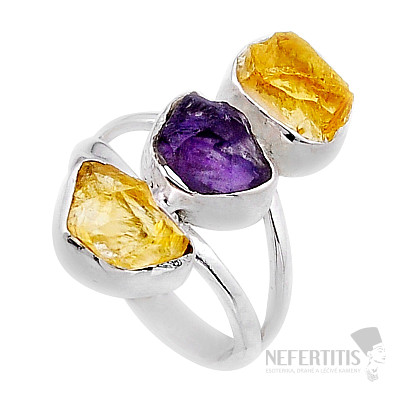 Citrín surový prsteň striebro Ag 925 50018