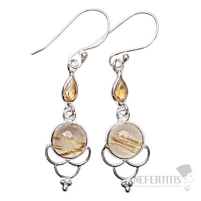 Designové náušnice sagenit křišťál s rutilem stříbro Ag 925 E504