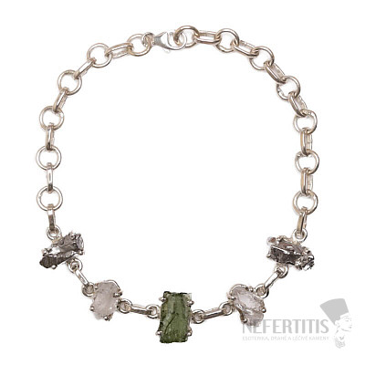 Armband aus Moldavit, Herkimer-Diamant und Campo del Cielo-Meteorit, Silber Ag 925, LOT51