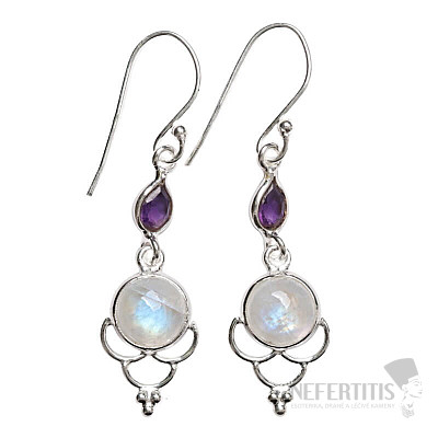 Dizajnové náušnice mesačný kameň dúhový striebro Ag 925 E512