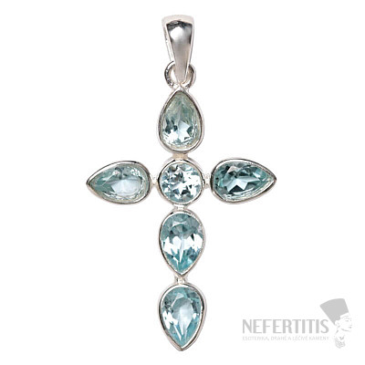 Designer pendant blue topaz cut silver Ag 925 P513