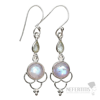 Dizajnové náušnice mesačný kameň dúhový striebro Ag 925 E516