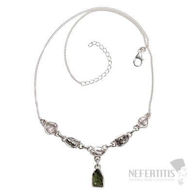 Moldavite, Herkimer diamond and meteorite necklace silver Ag 925 N53