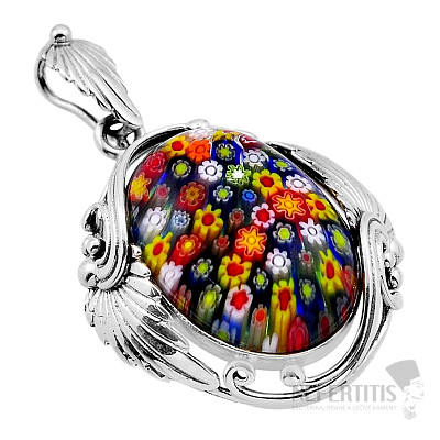 Muránska sklo multicolor prívesok striebro Ag 925 53428