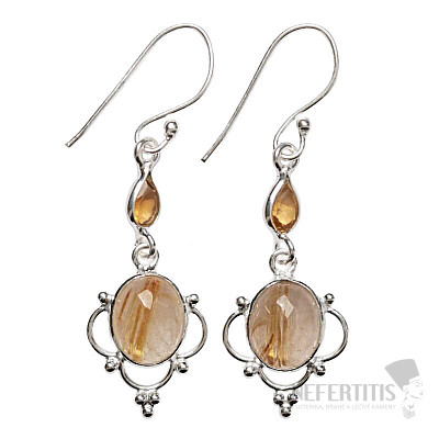 Designové náušnice sagenit křišťál s rutilem stříbro Ag 925 E546