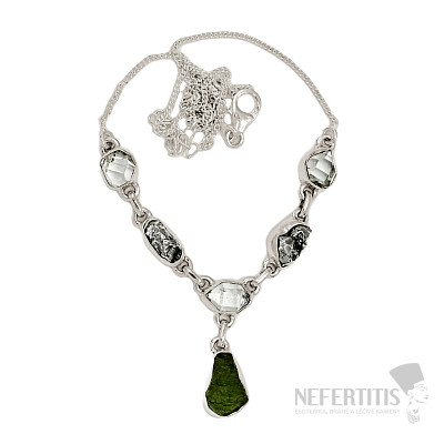 Moldavite, Herkimer diamond and meteorite necklace silver Ag 925 N58