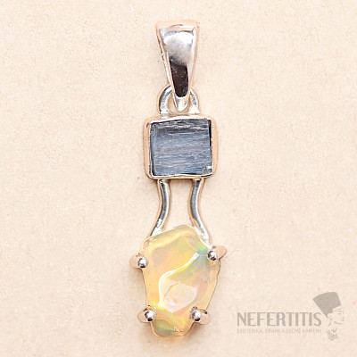 Opál etiopský a modrý kyanit přívěsek stříbro Ag 925 LOT6