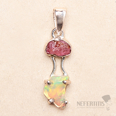 Ethiopian opal and pink tourmaline pendant silver Ag 925 LOT6