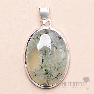 Aktinolith in Prehnit Anhänger Silber Ag 925 B61