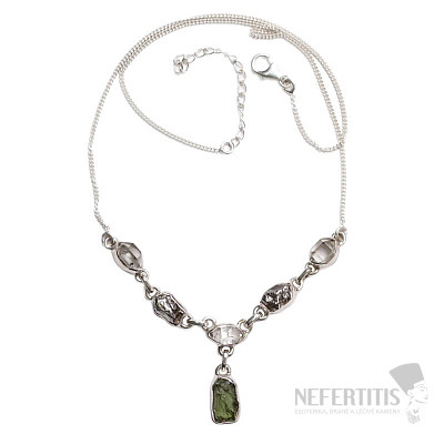 Moldavite, Herkimer diamond and meteorite necklace silver Ag 925 N61