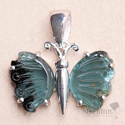 Tourmaline butterfly pendant silver Ag 925 LOT62