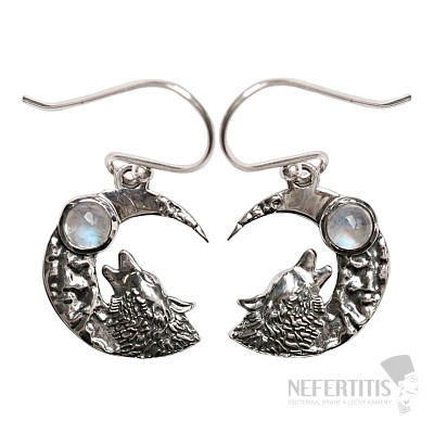 Dizajnové náušnice mesačný kameň dúhový striebro Ag 925 E634