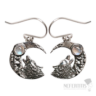 Dizajnové náušnice mesačný kameň dúhový striebro Ag 925 E636