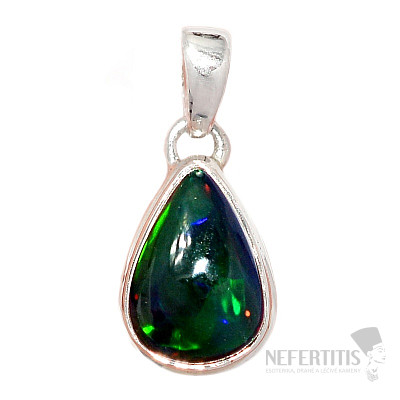 Black Ethiopian Opal Pendant Silver Ag 925 P687