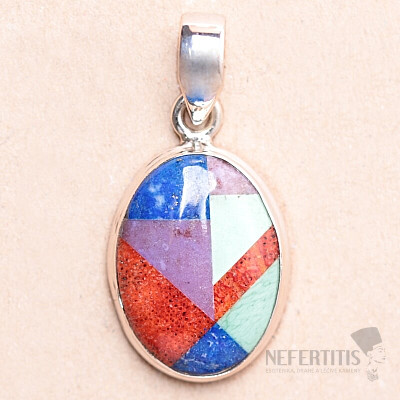 Mosaic mix of stones pendant silver Ag 925 69167