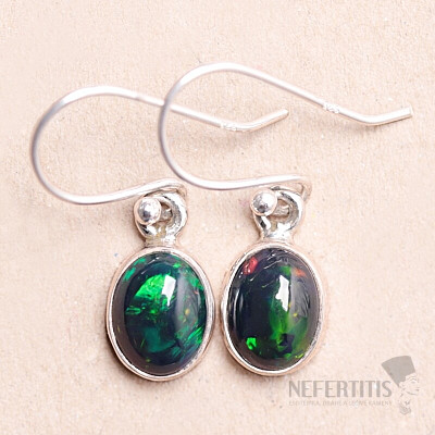 Äthiopische schwarze Opal Ohrringe Silber Ag 925 E7