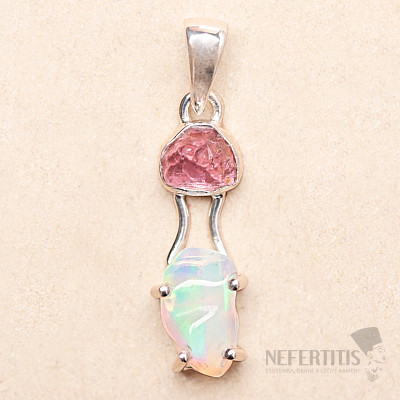 Opál etiopský a turmalín růžový přívěsek stříbro Ag 925 LOT7
