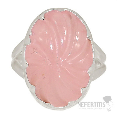 Rose quartz carved ring silver Ag 925 R75