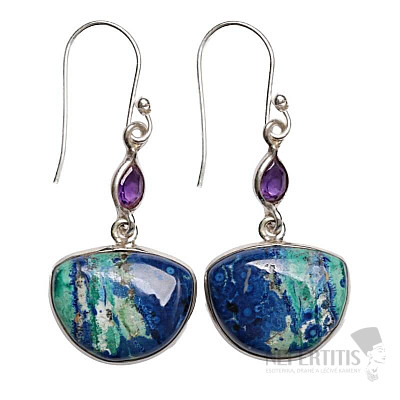 Azurit v malachitu náušnice stříbro Ag 925 E79