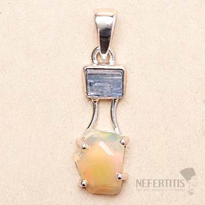 Opál etiopský a modrý kyanit přívěsek stříbro Ag 925 LOT8