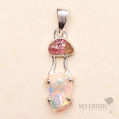 Anhänger aus äthiopischem Opal und rosa Turmalin, Silber Ag 925, LOT8