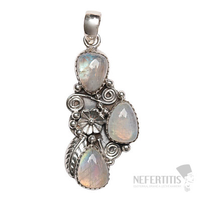 Dizajnový prívesok mesačný kameň dúhový striebro Ag 925 P81