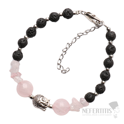 Buddhistisches Armband aus Lavastein mit Rosenkranz