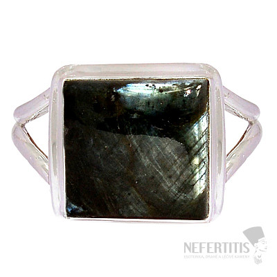 Larvikit černý měsíční kámen prsten stříbro Ag 925 R823