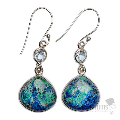 Azurite in malachite earrings silver Ag 925 E84