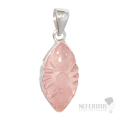 Rose quartz carved pendant silver Ag 925 P88