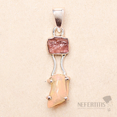 Ethiopian opal and pink tourmaline pendant silver Ag 925 LOT9