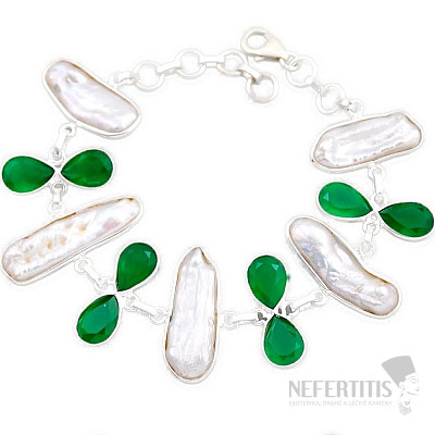 Pearls and chalcedony bracelet silver Ag 925 26937