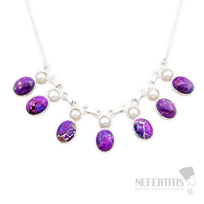 Tyrkys purpurový náhrdelník stříbro Ag 925 92129