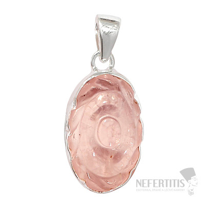 Rose quartz carved pendant silver Ag 925 P94