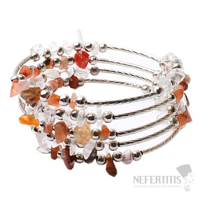 Crystal and steel with carnelian fashion bracelet wide wrap