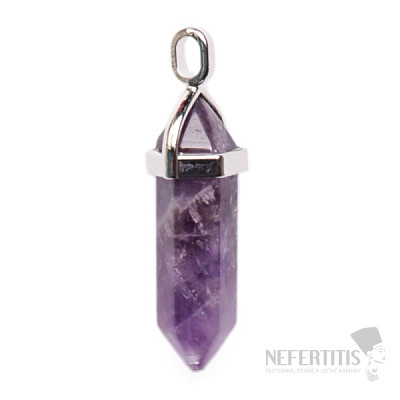 Amethyst pendant crystal double sided silver color