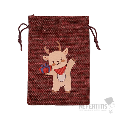 Weihnachtshirsch aus Jutesack mit Geschenk