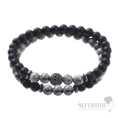 Set of two black agate and netstone jasper bracelets