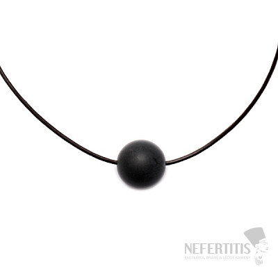 Agate black satin bead on a leather string