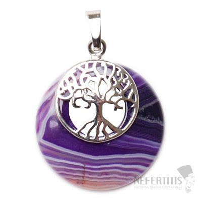 Agate purple circle pendant with Tree of Life