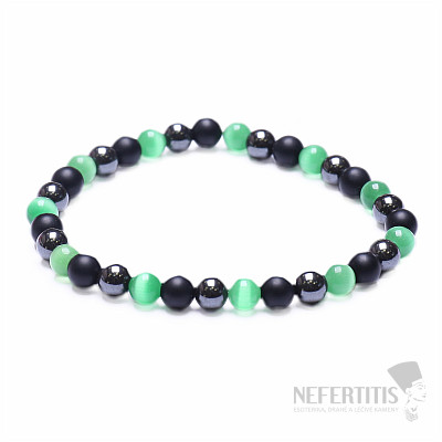 Hematite fashion bracelet with black agate and green ulexite