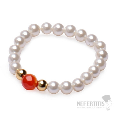 Agate red elastic ring with mother of pearl